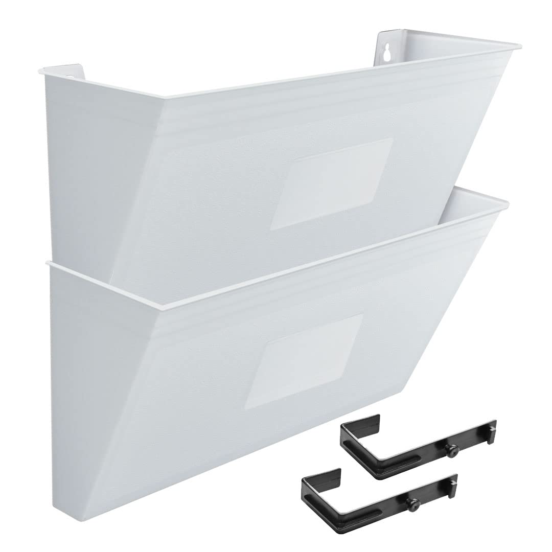 Acrimet Wall Mount Hanging File Organizer Holder Modular, 2 units, White