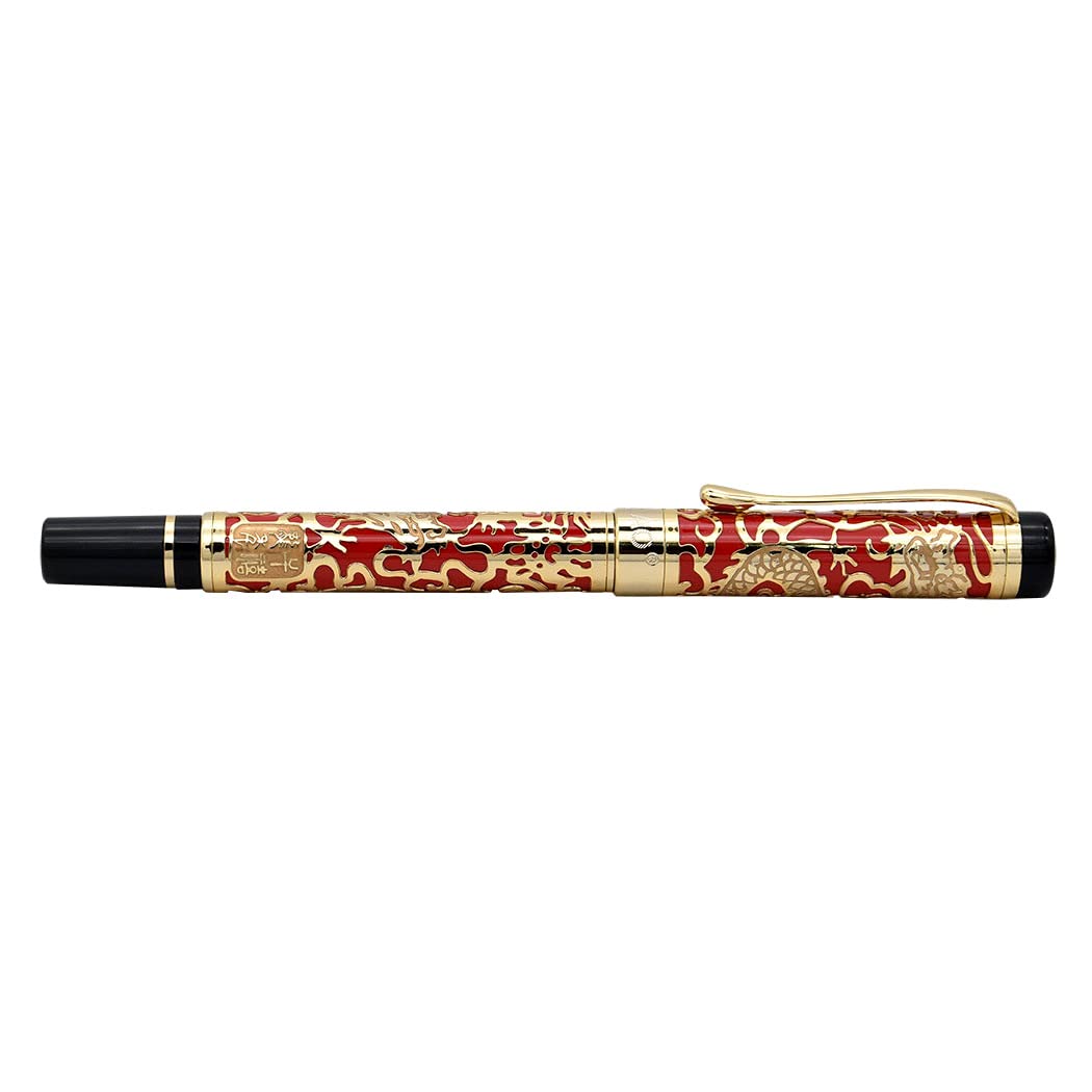 zoohot Jinhao Dragon Pen Fine Nib Fountain Pen with Converter and Box Set (Red)
