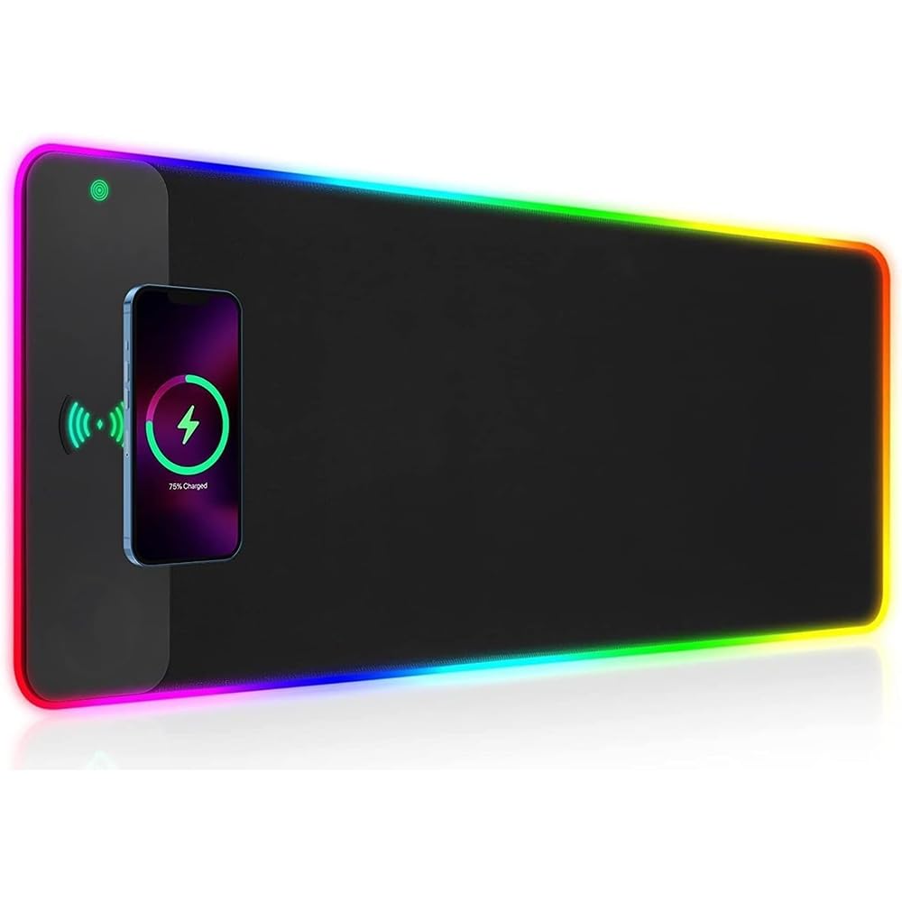RGB Gaming Mouse Pad with Wireless Charging 15W, LED Mouse Mat 31.5 * 11.8 in, 10 Light Modes Extra