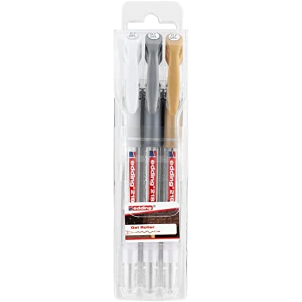 edding 2185 gelroller - wit, goud, zilver (metallic) - set van 3 - 0,7 mm - gelpens voor schrijven