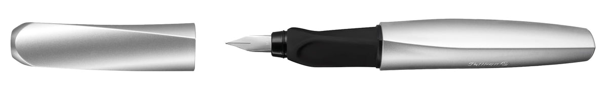 Pelikan Twist Fountain Pen with 1 Ink Cartridge, Medium Nib, Silver, Boxed (947101)