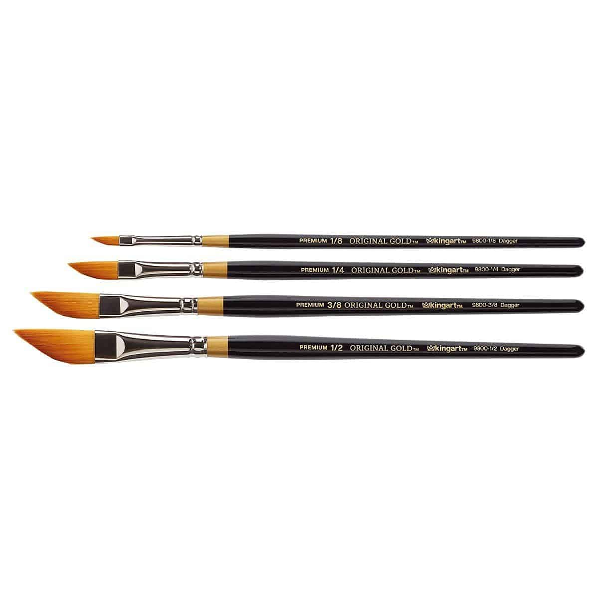KINGART Premium 4 pc. Original Gold 9800 Series Dagger Striper Artist Brush Set, Synthetic Golden