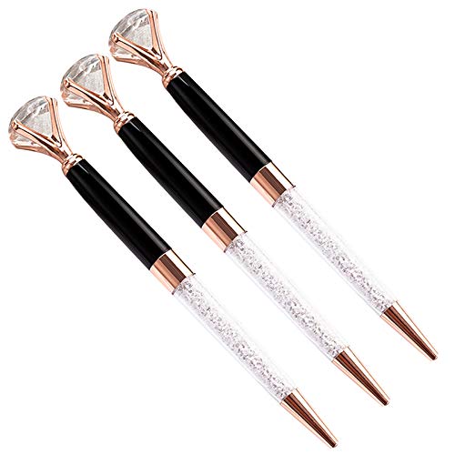 U Scinan 3Pcs Big Diamond Pen Crystal Metal Ballpoint Pens 0.5mm Black Ink Advertising Gif Pen