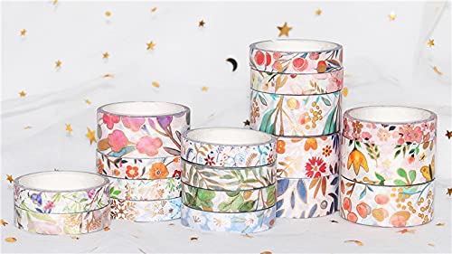 YUBX 18 Rolls Floral Gold Washi Tape Set VSCO Foil Masking Decorative for Arts, DIY Crafts, Journal