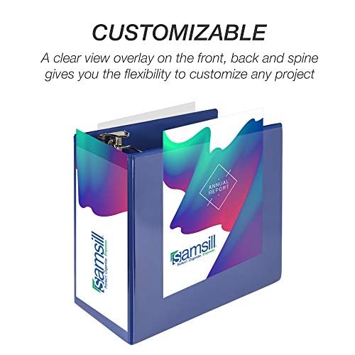 Samsill Durable 6 inch 3 Ring Binder, Locking D Ring Binder, Customizable Clear View Cover, Blue