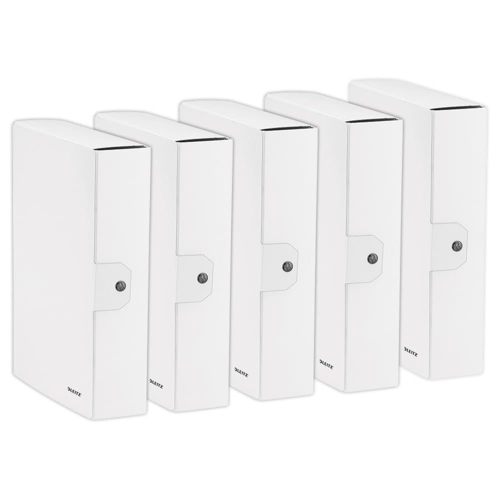 Leitz Press Stud Closure Box File,Plastic-Coated, 25 x 35 cm Dorso 8 cm Metallic White