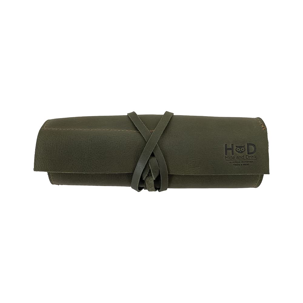 Hide & Drink, Rustic Leather Pencil Roll Pouch, Multi-Purpose Storage Wrap for Scissors, Earphones