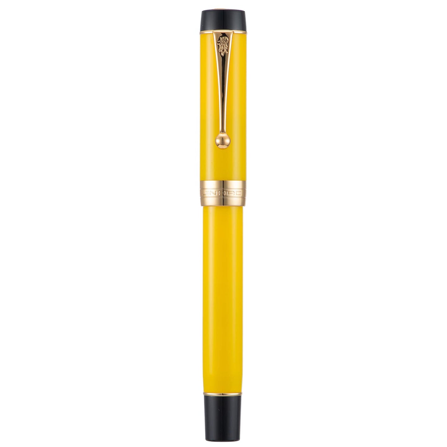Jinhao Classic Fountain Pen Yellow Acrylic Gold Trim, Fine Point with Conveter and Pen Case Set