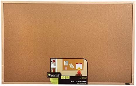 Quartet Cork Board Bulletin Board, 23" x 35" Framed Corkboard, Oak Frame, Decorative Hanging Pin