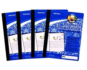 Mintra Primary Composition Notebook, 4 Pack, Blue Cover, 80 Sheets, 7.5in x 9.75in, 1/2 Sheet