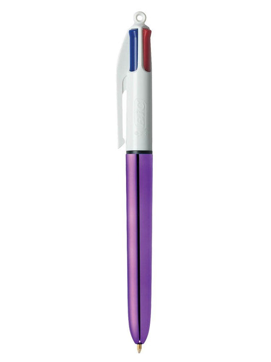 BIC 4 Colours Shine Ballpoint Pens - Metallic Purple Body, Box of 12