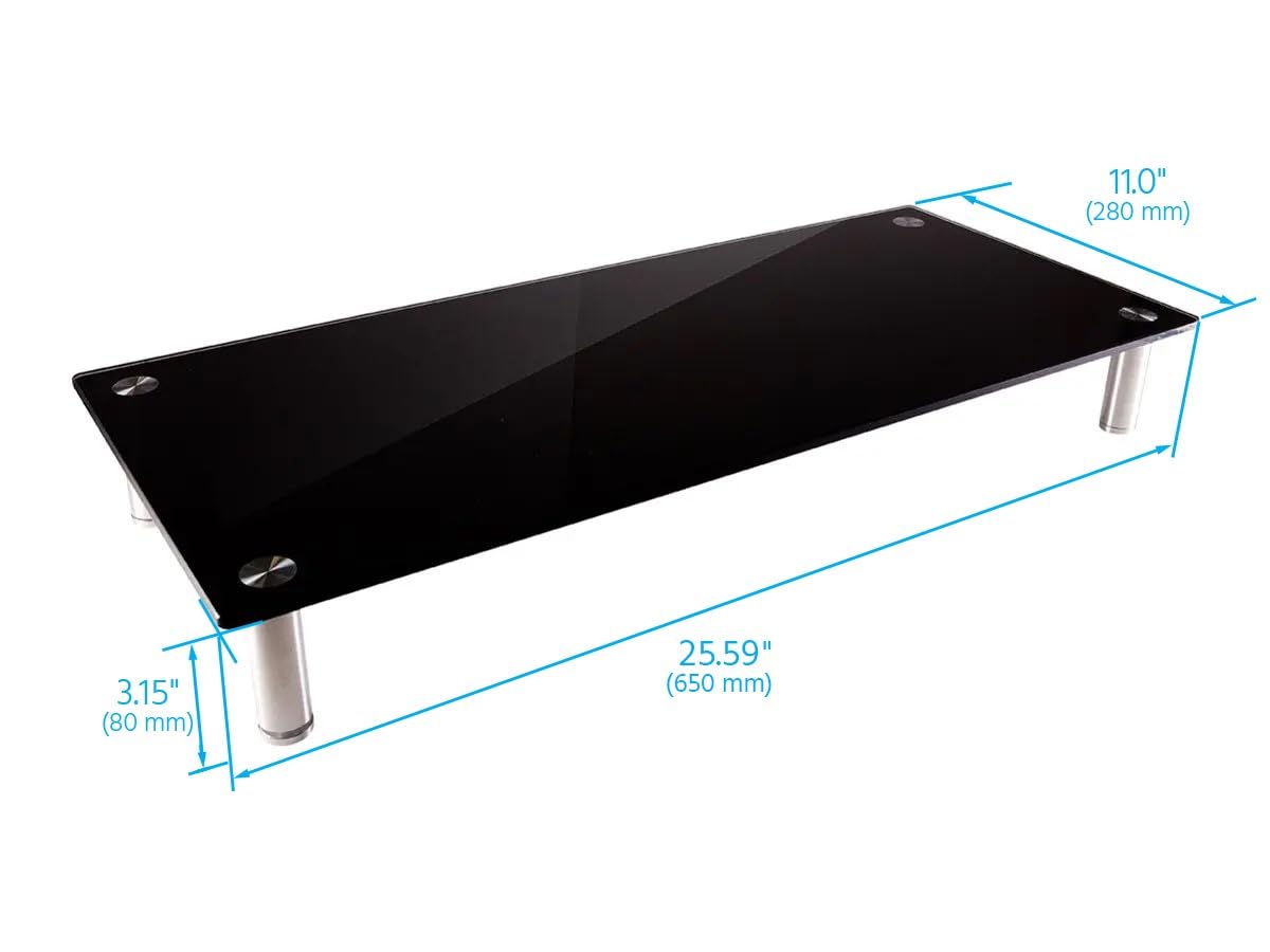 Monoprice Medium Multimedia Desktop Stand, Black Glass (27.6" x 12.2" x 3") - Stand & Riser, Laptop