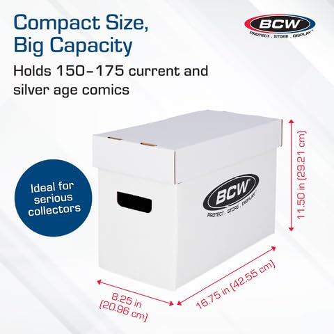 BCW Short Comic Storage Box - 1 Pack | Holds 150-175 Current/Silver Age Comics | Stackable, Durable