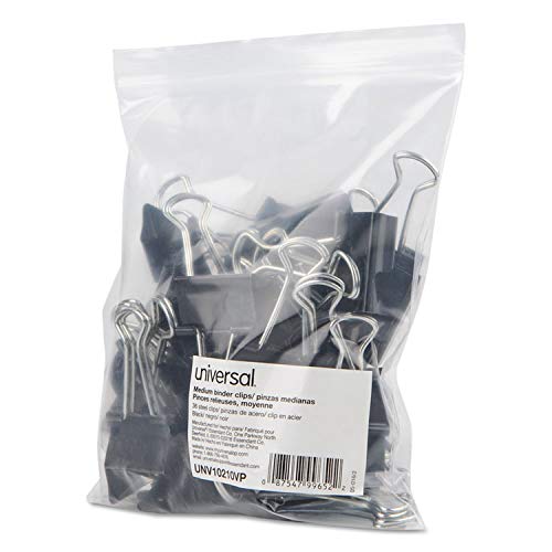 Universal Medium Binder Clips, Steel Wire, 5/8" Cap, 1-1/4" Wide, Black/Silver, 12/Pack, 36 Total