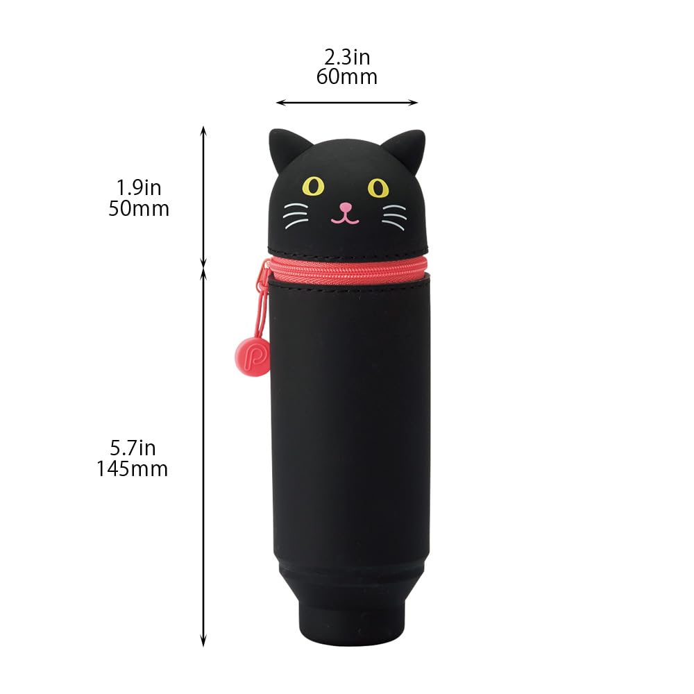 LIHIT LAB Kawaii Japanese Black Cat Stand Up Pencil Case For School Office College, Cute School