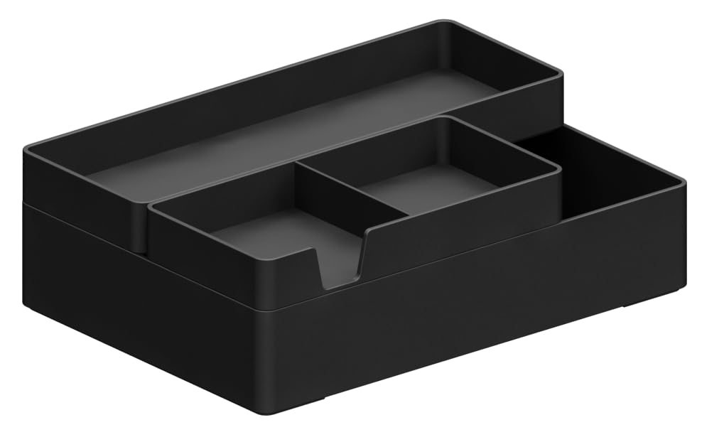 Amazon Basics Rectangular Plastic Desk Organizer Bundle, 3 Pieces with Half Accessory Tray, Small