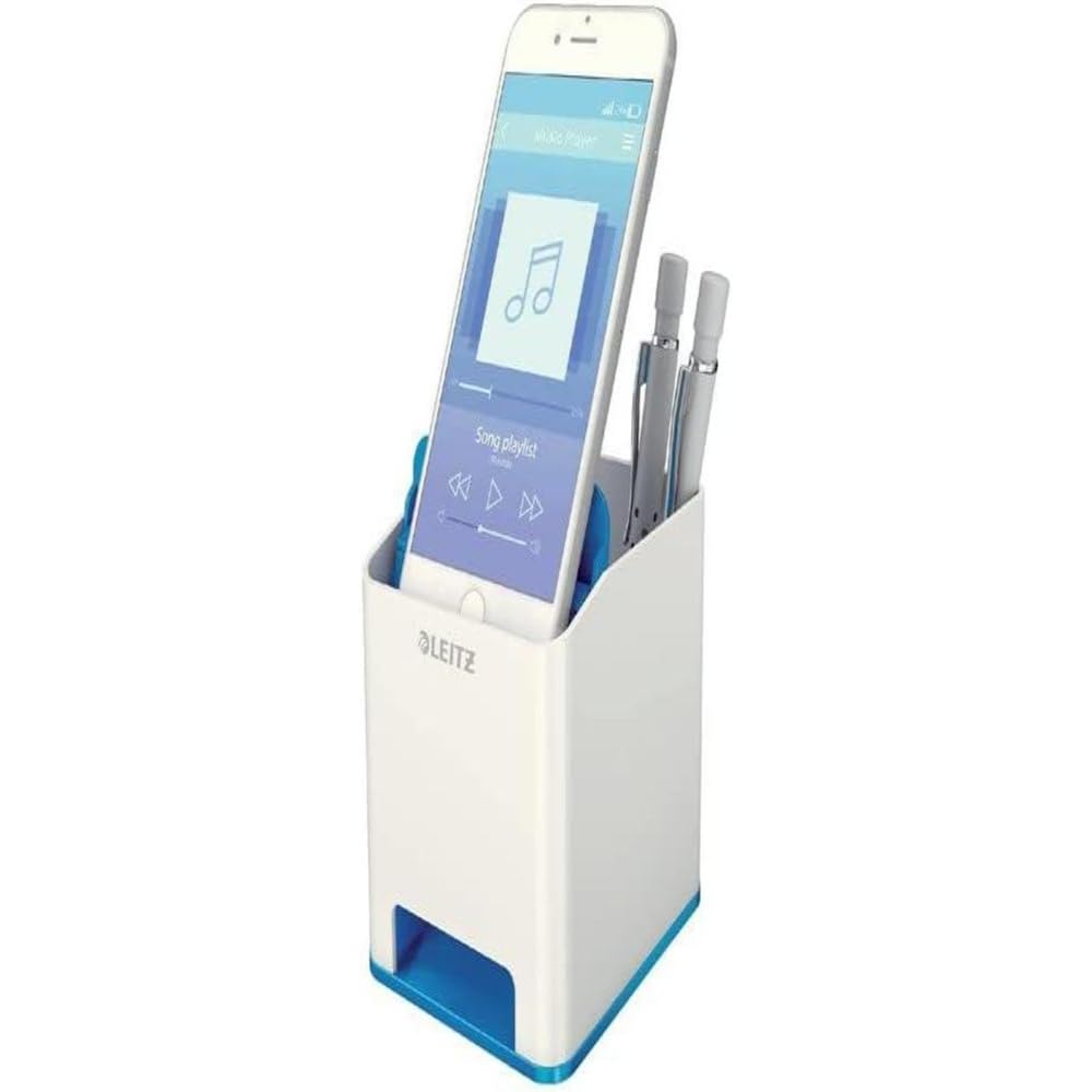 Leitz Sound Pen Holder, Phone Amplifier, Wow Range, White/Metallic Blue,53631036
