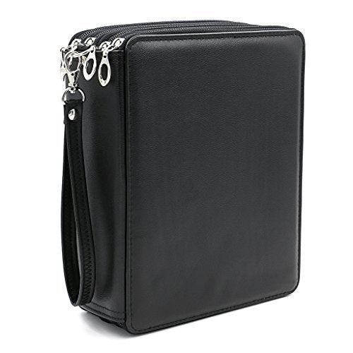 BTSKY 168 Slots Colored Pencil Organizer - Deluxe PU Leather Pencil Case Holder (Black)