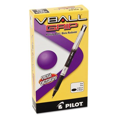 Pilot VBall Grip Rolling Ball, Black Ink, 12-Pack, Dozen Box (0.7mm - Fine)