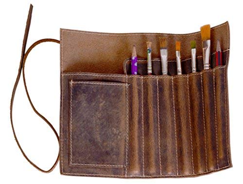 KomalC Genuine Leather Pen Case & Pencil Holder – Artisan Leather Stationery Roll/Foldable Pouch