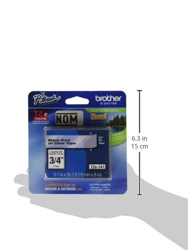 Brother Tape, Retail Packaging, 3/4 Inch, Black on Clear (TZe141) (Pack of 1)