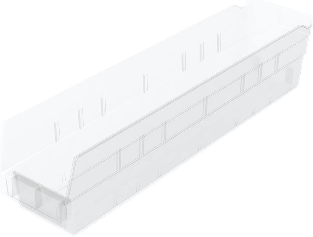 Akro-Mils 30128 Heavy Duty Plastic Shelf Bins, 18"x 4"x 4", Clear, 12-Pack