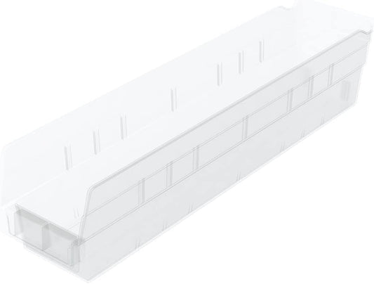 Akro-Mils 30128 Heavy Duty Plastic Shelf Bins, 18"x 4"x 4", Clear, 12-Pack