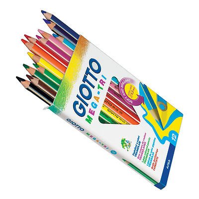 GIOTTO Mega-Tri Chunky Colouring Pencils, 12 Assorted Colours, Ideal for Children, Parties and