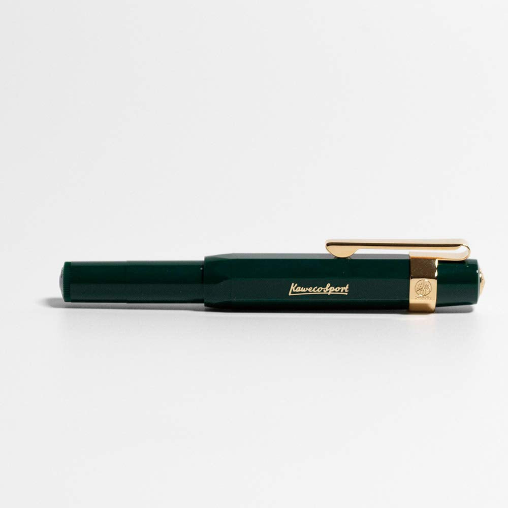 Kaweco Sport Classic Fountain Pen Green, Fine Nib Sport Octagonal Clip Gold