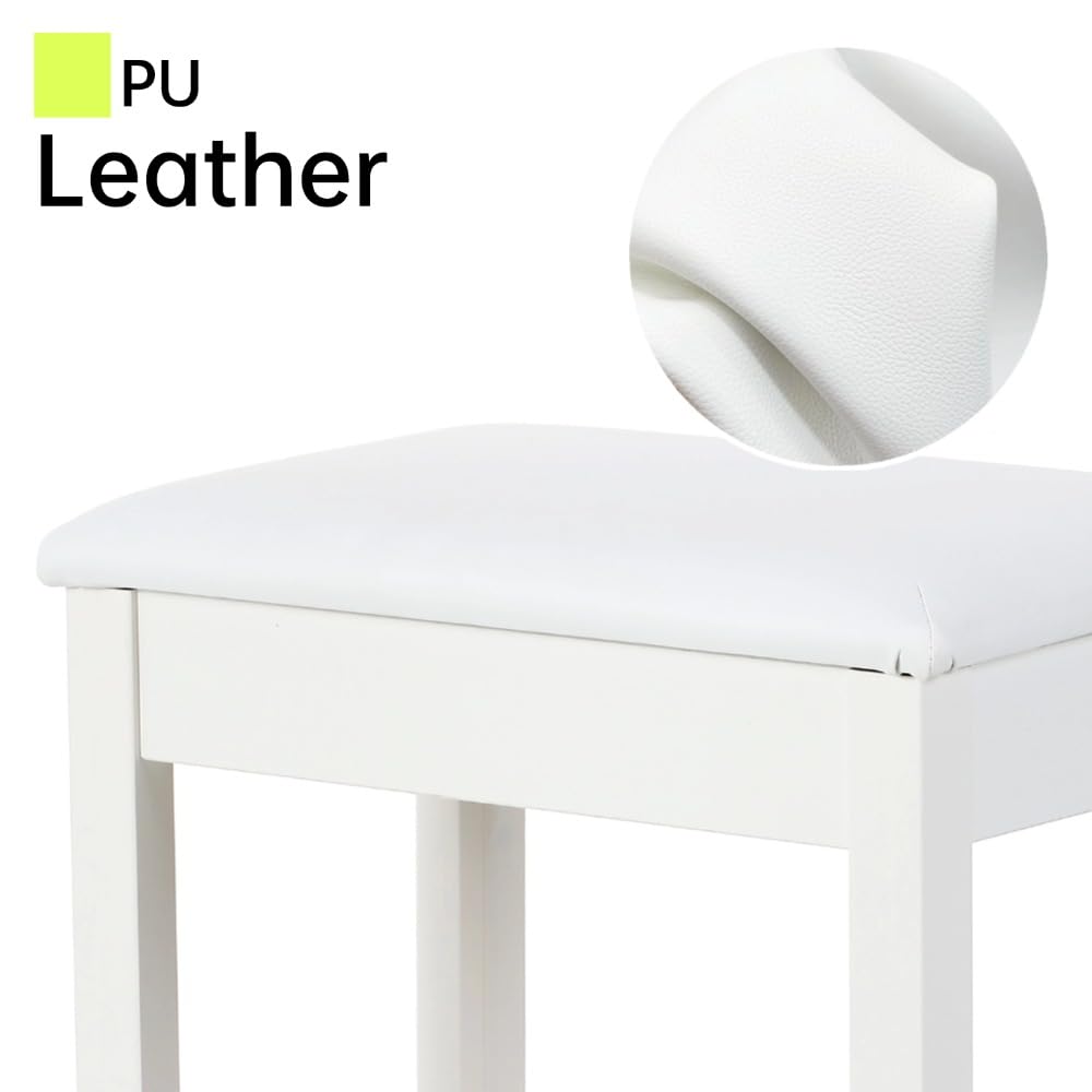 Sanpuli Solid Wood Piano Bench with Storage, Piano Stool and Padded Cushion, Keyboard Bench with