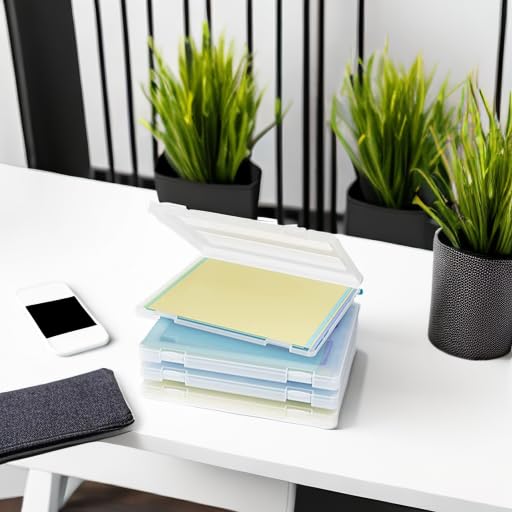 Denkee 4 Pack A4 Paper Organizer Box, Plastic Scrapbook Paper Organizer Containers for Craft and