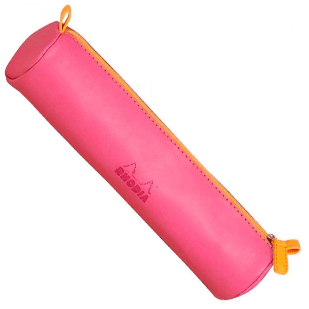 Rhodia 318992C - Raspberry Rhodiarama Round Pencil Case - 21.5 x 5.5 cm - Genuine Orange Stitching