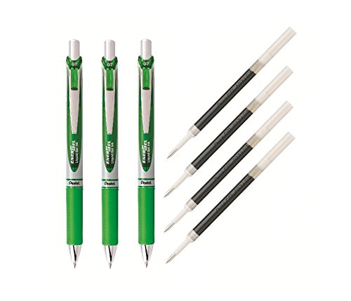 Pentel EnerGel Deluxe RTX Liquid Gel Ink Pen Set Kit, Pack of 3 with 4 Refills (Lime Green - 0.7mm)