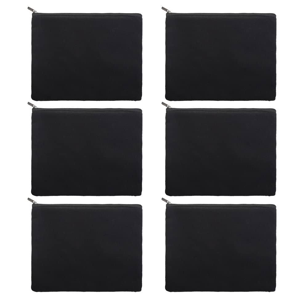 Aspire 6-Pack Cotton Canvas Makeup Bags with Zipper, 8 x 6 Inch