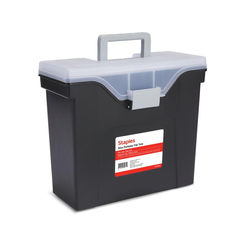 Staples Slim Portable File Tote, Letter Size, Black, 5/Carton