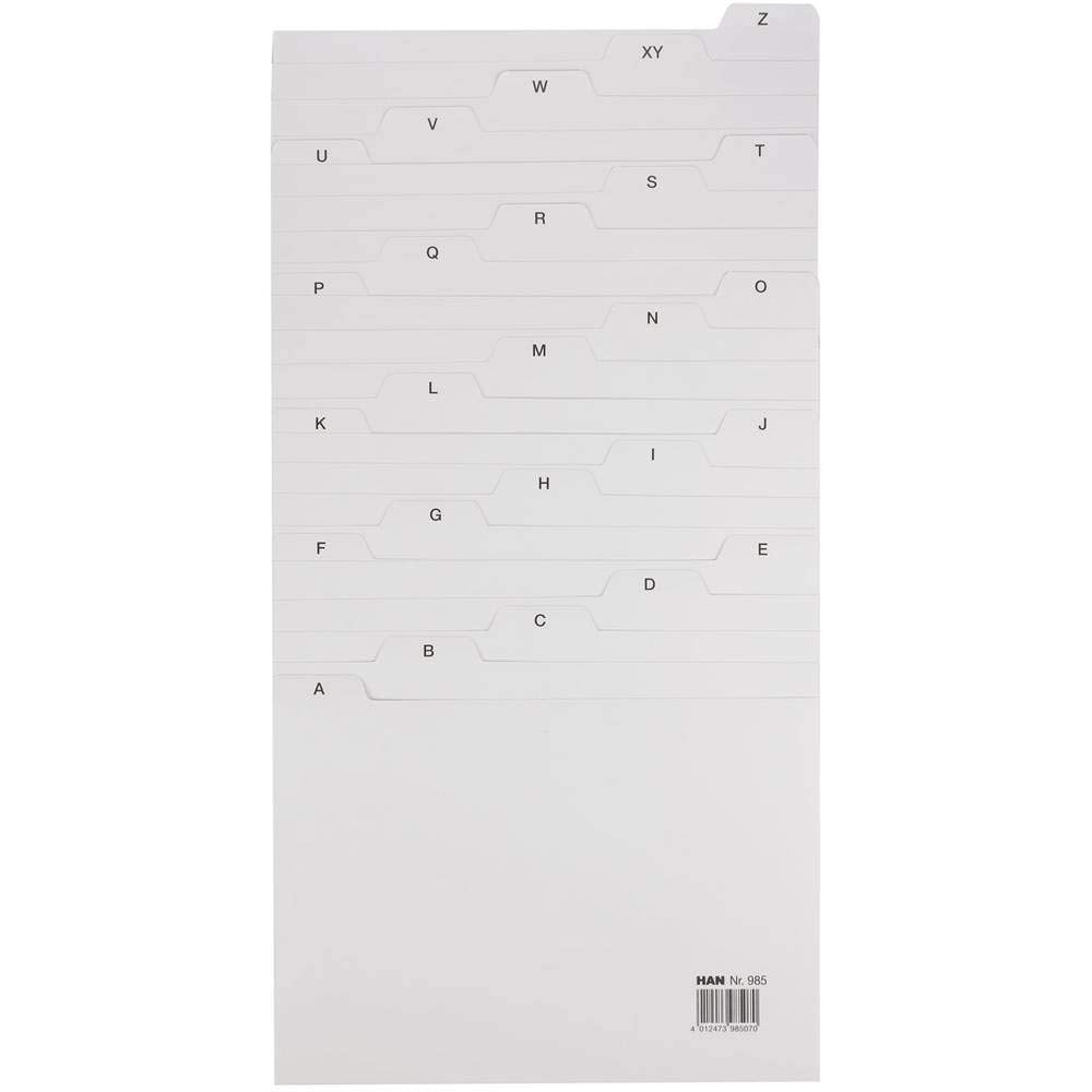 HAN 985, Tab A - Z, A5 Landscape, 25 pcs. Guide Cards for Card Index Boxes and Trays, Grey