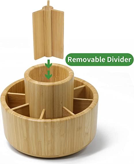 VaeFae 360 Rotating Bamboo Pen Holder for Desk, Art Supply Storage, Medium