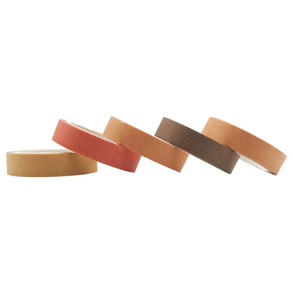 EnYan Solid Color Washi Tapes Set, 5 Rolls Basic Collection Decoration 10mm Wide Japanese Masking