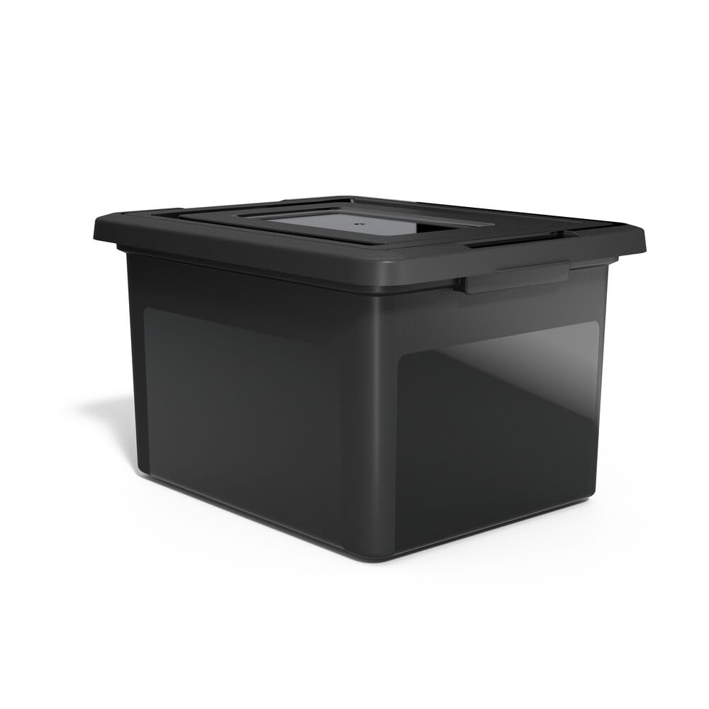 STAPLES Plastic File Box with Snap Lid, Letter/Legal Size, Black, 2/Pk
