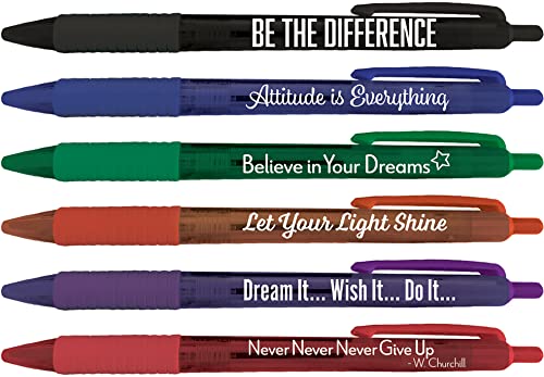 Greeting Pen Translucent 12 Pen Set with Motivational/Inspirational Quotes and Comfort Grip, 6