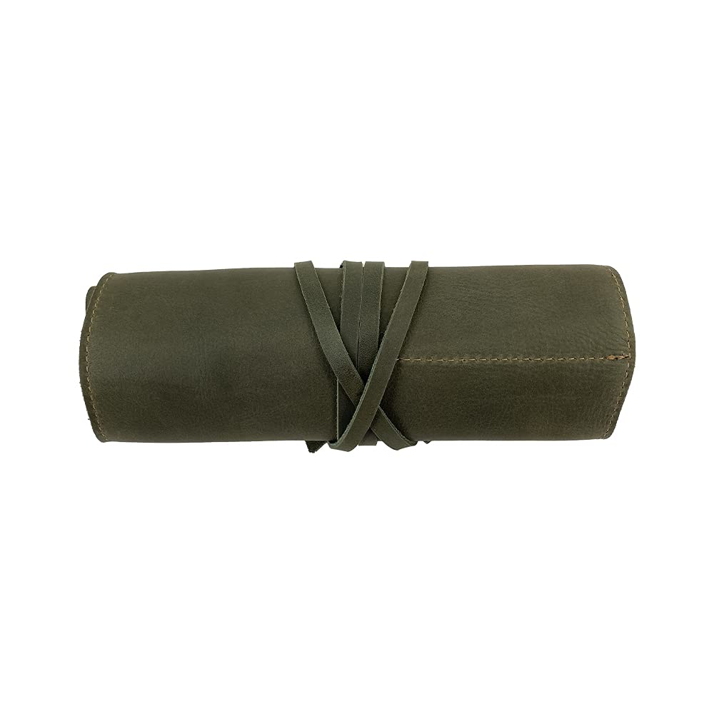 Hide & Drink, Rustic Leather Pencil Roll Pouch, Multi-Purpose Storage Wrap for Scissors, Earphones