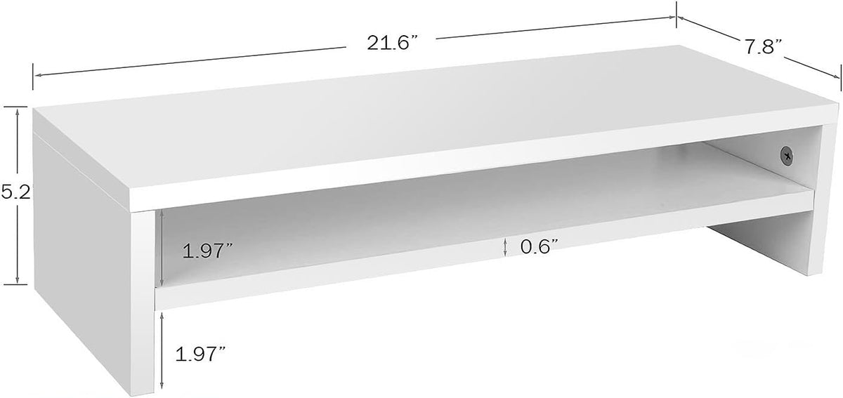 BEYGORM Monitor Stand Riser, White, 21.6 inch, 2 Tiers Wood Desk Shelf