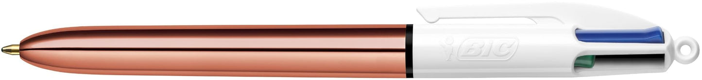 BIC 4 Colours Rose Gold Pen, Multi Coloured Pens All In One, Retractable Ballpoint Pen, Medium