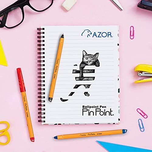 AZOR Pin Point Fine Tip 0.7 mm Ballpoint Pens Black Blue Red Ink, 50 Pack