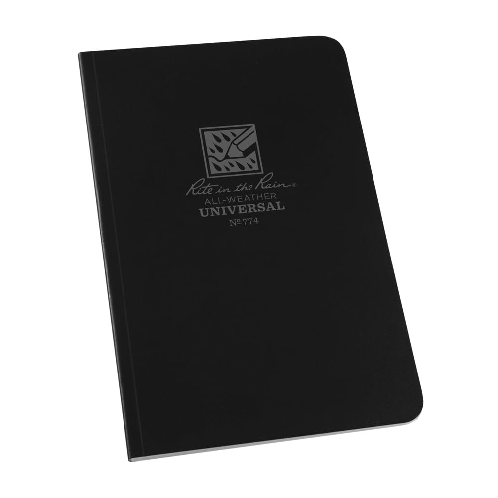 Rite in the Rain Weatherproof Soft Cover Notebook, 4.625" x 7.25", Black Cover, Universal Pattern