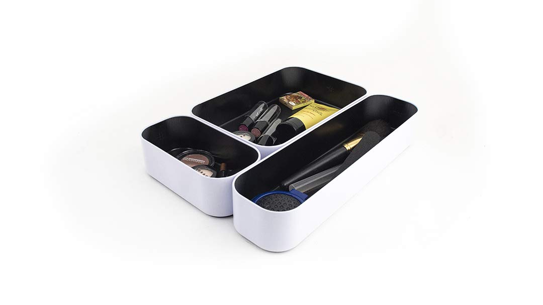 Three by Three Seattle Metal Drawer Organizer Tray Set, 3-Pc, 1" Deep