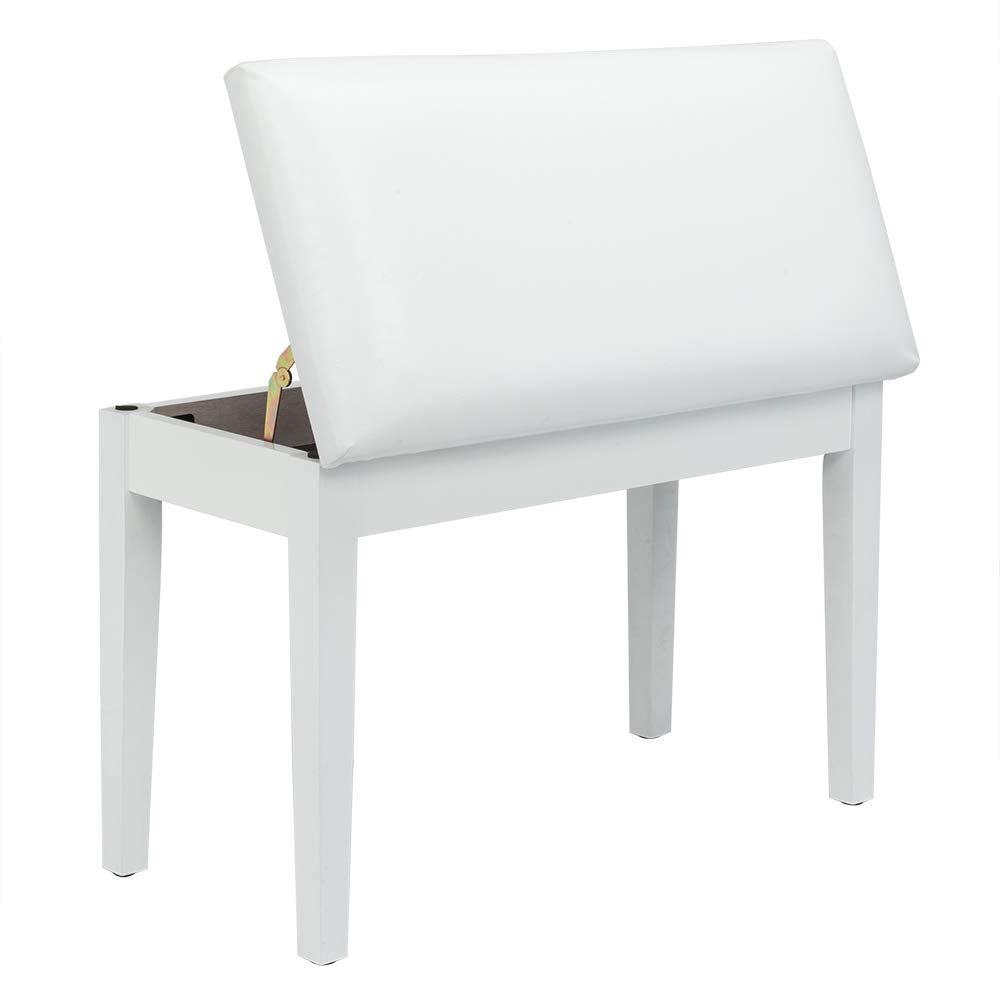 Bonnlo White Duet Piano Bench with Storage, Wooden Padded Seat