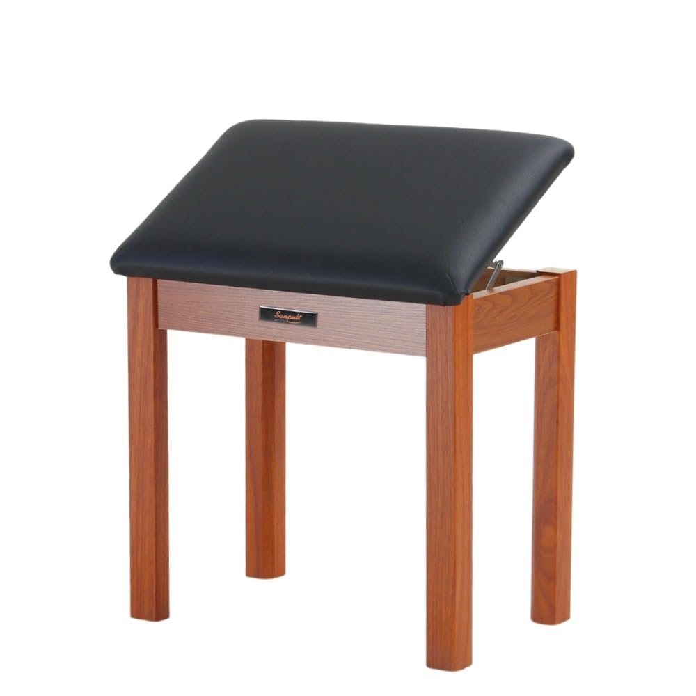 Sanpuli Solid Wood Piano Bench with Storage, Piano Stool and Padded Cushion, Keyboard Bench with