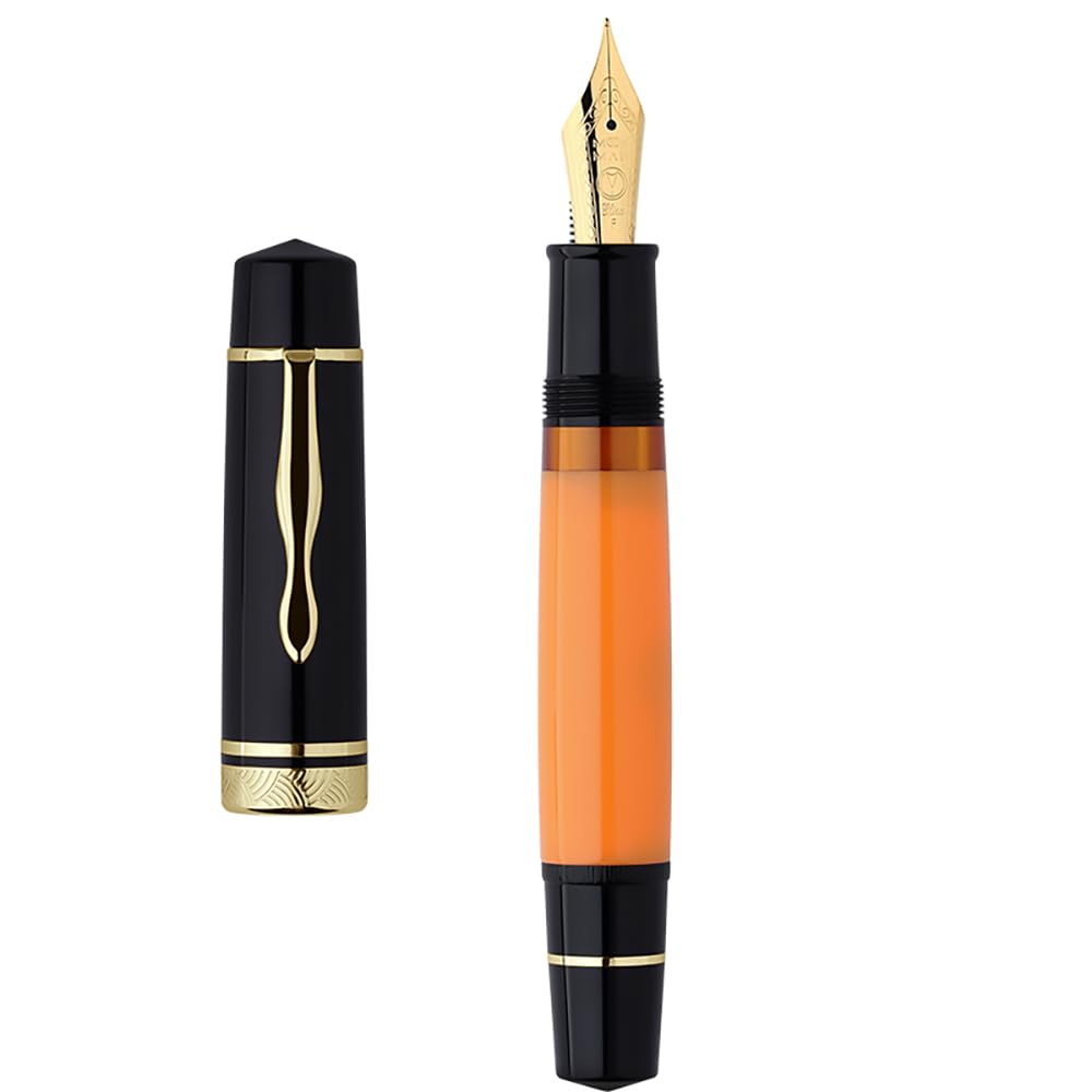 erofa Majohn P139 Fine Nib Resin Fountain Pen, Brass Piston System Large Capacity Writing Pen with