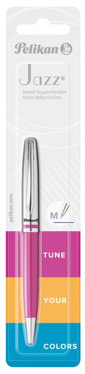 Pelikan Jazz Classic Ballpoint Pen, Medium Nib, Blue Ink Refill Included, Metal, Berry, Blister